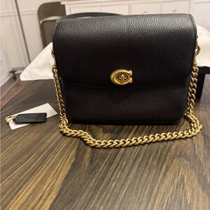 Black Leather Chain Shoulder Bag
